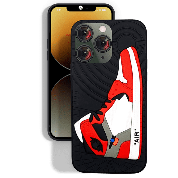 3D Sneaker-Inspired Shoe Streetwear Fashion Black-Red iPhone 14 Pro Bumper Shockproof Case