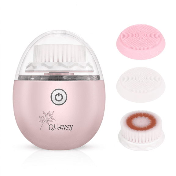 QuAngy Electric Facial Cleansing Brush, 3-Speed Face Scrubber with 2 Brush Heads and Wireless Charging
