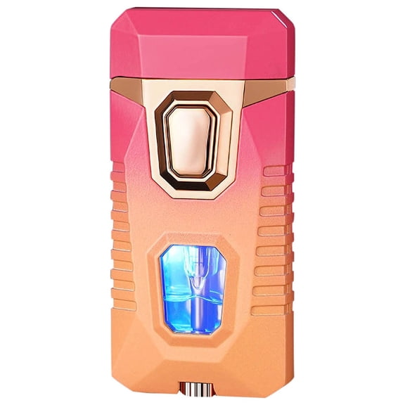 QuLuJing Cigarette Lighter, Flame Lighter with 5 Flints Blue Visible Compartment Windproof Butane Gas Lighter Adjustable Soft Flame and Flame 2-in-1 Refillable Butane Lighte