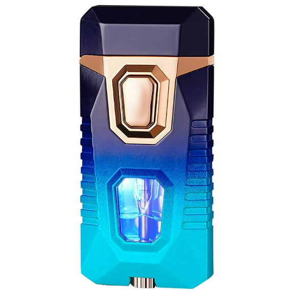 QuLuJing Cigarette Lighter, Flame Lighter with 5 Flints Blue Visible Compartment Windproof Butane Gas Lighter Adjustable Soft Flame and Flame 2-in-1 Refillable Butane Lighte