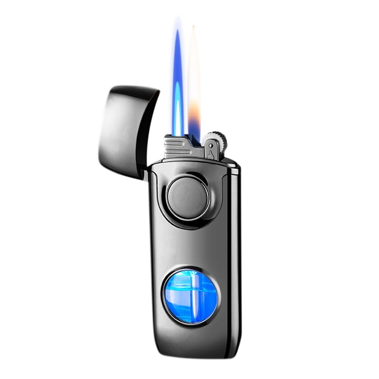 cigarette lighter cooker QuLuJing Cigarette Lighter, Flame Lighter Windproof Flame Adjustable  Rechargeable Portable Lighter with Visible Window for Camping Cooking