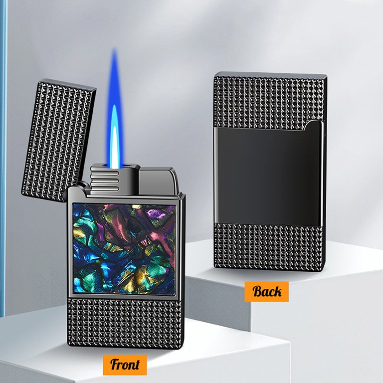 personalized cigarette lighters QuLuJing Cigarette Lighter, High End Inlaid Metal Windproof Blue Flame Lighter  Personalized Lighter
