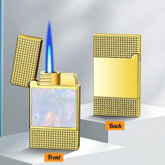 QuLuJing Cigarette Lighter, High End Inlaid Metal Windproof Blue Flame Lighter Personalized Lighter