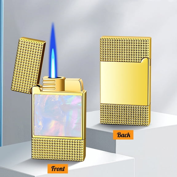 QuLuJing Cigarette Lighter, High End Inlaid Metal Windproof Blue Flame Lighter Personalized Lighter