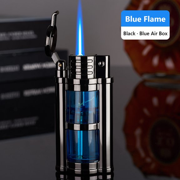 QuLuJing Cigarette Lighter, Transparent Compartment Visible Gas Window Direct Charging Lighter Personality Multi Color Gas Compartment Red Blue Flame Lighter