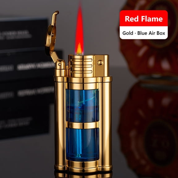 QuLuJing Cigarette Lighter, Transparent Compartment Visible Gas Window Direct Charging Lighter Personality Multi Color Gas Compartment Red Blue Flame Lighter