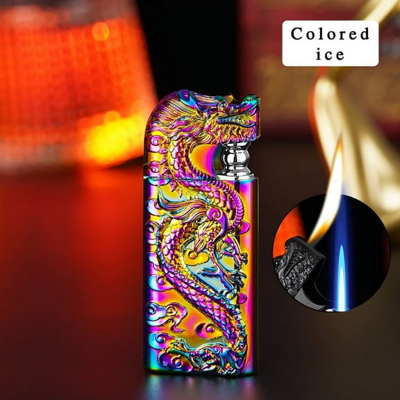 QuLuJing Cigarette Lighter, Windproof Double Flame Inflatable Lighter Double Fire Direct Conversion Open Flame Inflatable Lighter Metal Three-dimensional Relief Dragon Men's Lighter