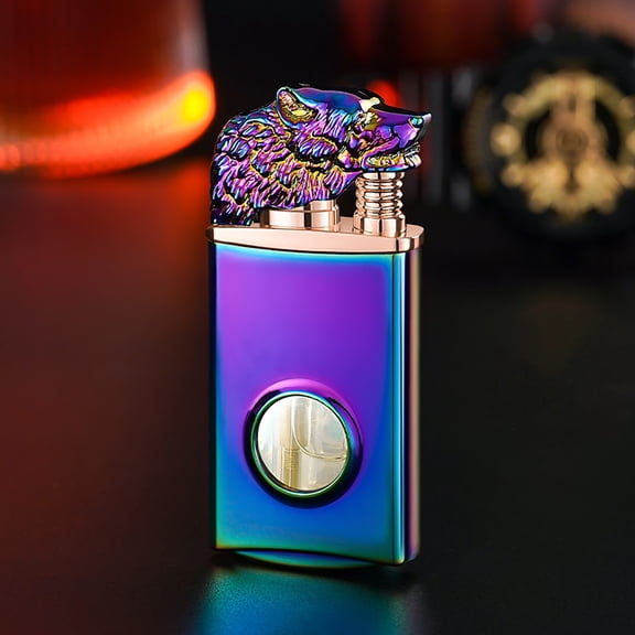 QuLuJing Cigarette Lighter, Wolf Head Luminous Lighter Transparent Warehouse Double Fire Conversion Lighter Gift Box