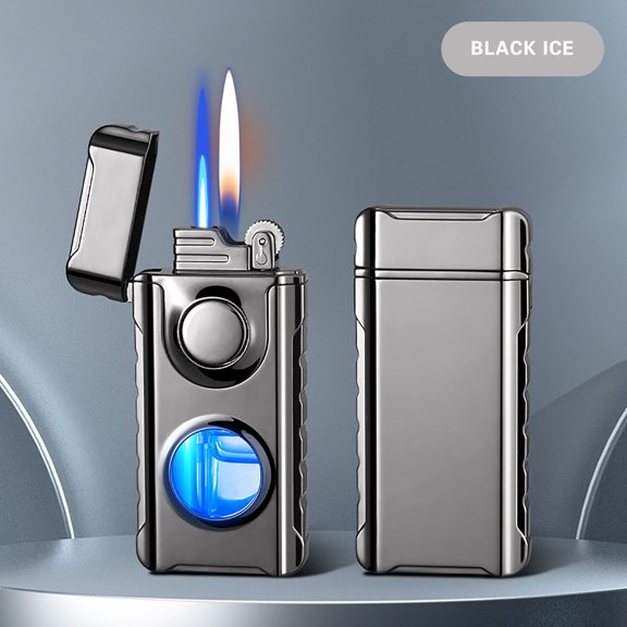 QuLuJing Fathers Day Gift Ideas, Flame Lighter with LED Blue Light Visible Tank, Creative Windproof Gas torch Lighter, Fire Butane Lighter with A Gift Box, Gifts for Men