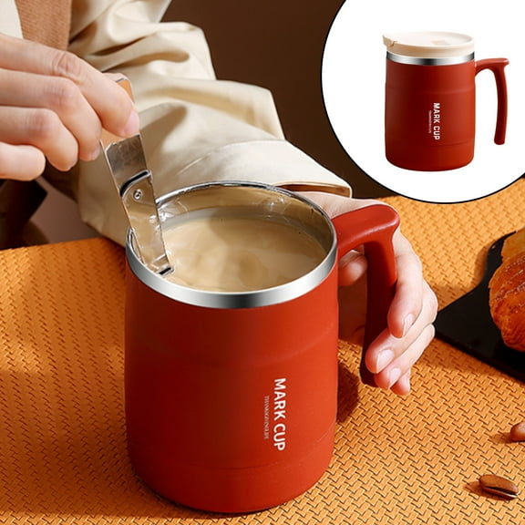 QuLuJing Fathers Day Mug, Coffee Mug with Handle, Portable insulated Mug with Lid and Spoon, Double Layer Stainless Steel, Suitable for office Use, Travel Coffee Mug