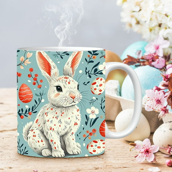 QuLuJing Fathers Day Mug, Easter Rabbit Ceramic Coffee Mark Cup Home Applicable Cup