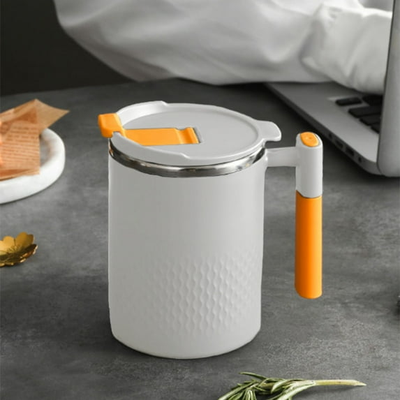 QuLuJing Fathers Day Mug, Stainless Steel Mug with Lid and Handle - 450ML Reusable Double Layer insulated Thermal Mug for Home - office and Travel Coffee Mug Breakfast Cups