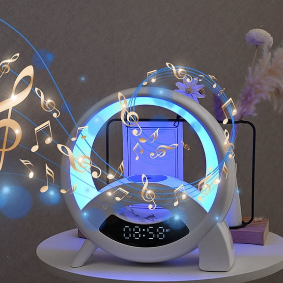 QuLuJing New Bluetooth Speaker Display Clock Alarm Clock Night Light 15w Wireless Charging Colorful Sound Ambient Light White, Must Haves for Home
