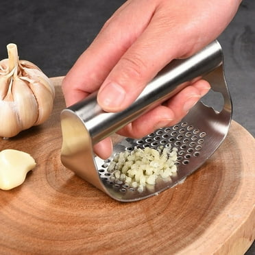 QuLuJing Stainless Steel Garlic Presser 2024 New Garlic Press Rocker Garlic Mincer Garlic Crusher with Peeler and Cleaning Brush, Summer Clearance