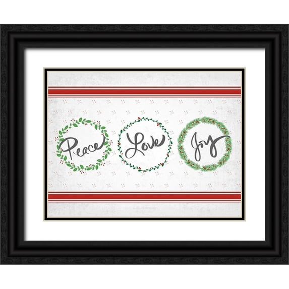 Quach, Anna 14x12 Black Ornate Wood Framed with Double Matting Museum Art Print Titled - Holly Wreath Trio