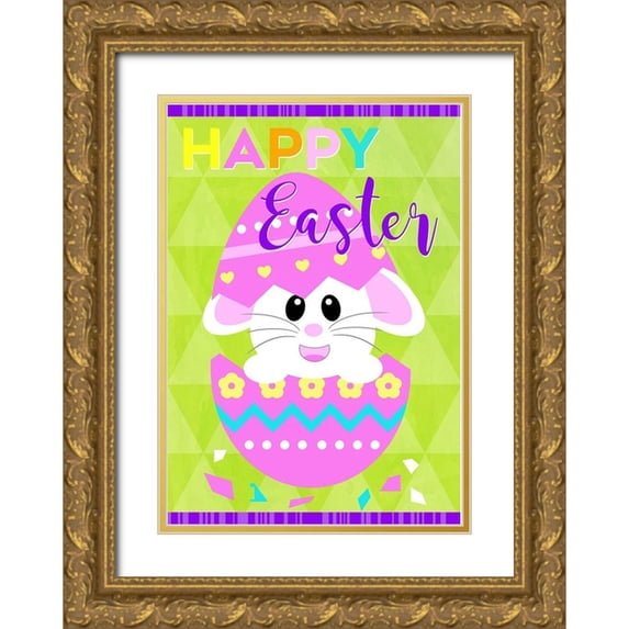 Quach, Anna 18x24 Gold Ornate Wood Framed with Double Matting Museum Art Print Titled - Happy Easter Bunny in Egg