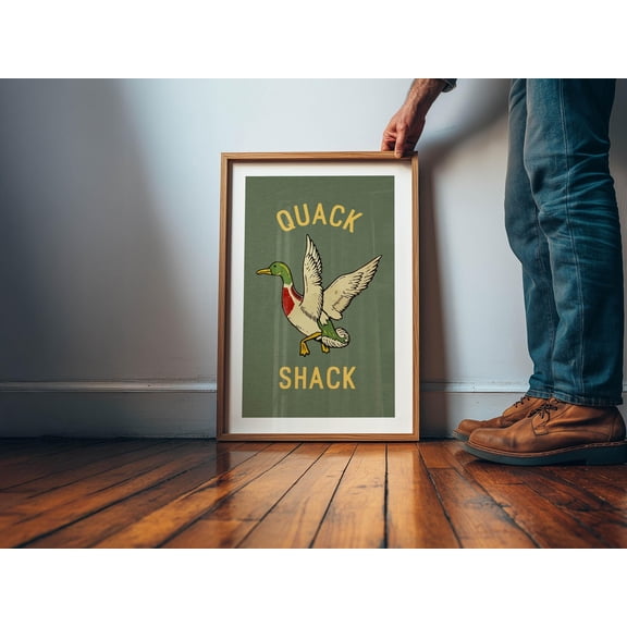 Quack Shack Print: Retro Outdoors Art, Wildlife Duck Poster, Cabin Wall Art (Unframed)