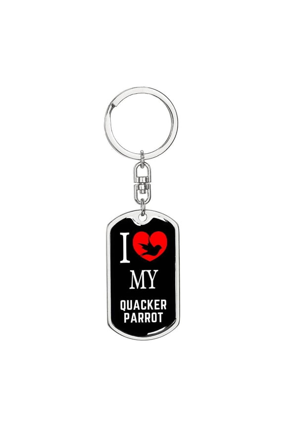 Quacker Parrot Bird Lover Keyring Dog Tag Keychain Stainless Steel Silver Tone or Gold Tone