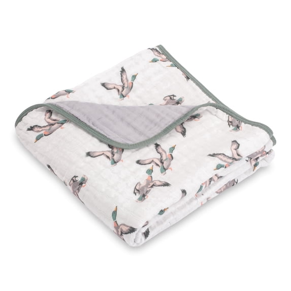 LollyBanks Muslin Baby Quilt, 100% Cotton 6-Layer Lightweight Blanket, 47 x 47 inch,Quacking'up
