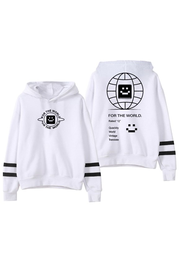 Quackity For The World Hoodie Pocketless Parallel Bars Sleeve Streetwear Women Men Hooded Sweatshirt