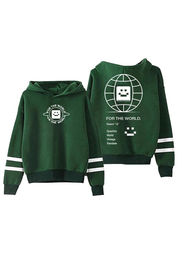 Quackity For The World Hoodie Pocketless Parallel Bars Sleeve Streetwear Women Men Hooded Sweatshirt