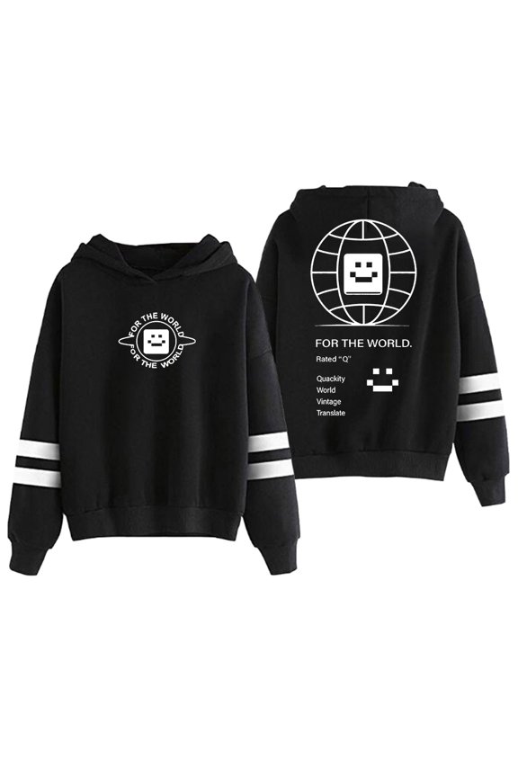 Quackity For The World Hoodie Pocketless Parallel Bars Sleeve Streetwear Women Men Hooded Sweatshirt