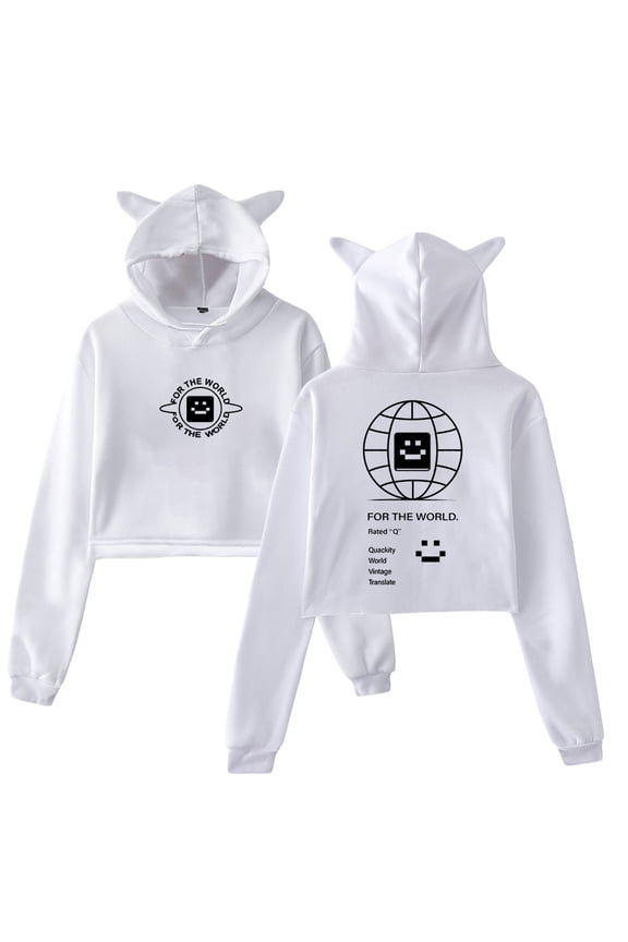 Quackity For The World Streetwear Female Cat Ears Hoodie Long Sleeve Crop Top Women's Clothes