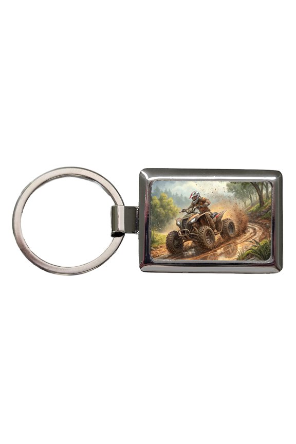 Quad ATV Off-Road Mud Racing Metal Rectangle Keychain
