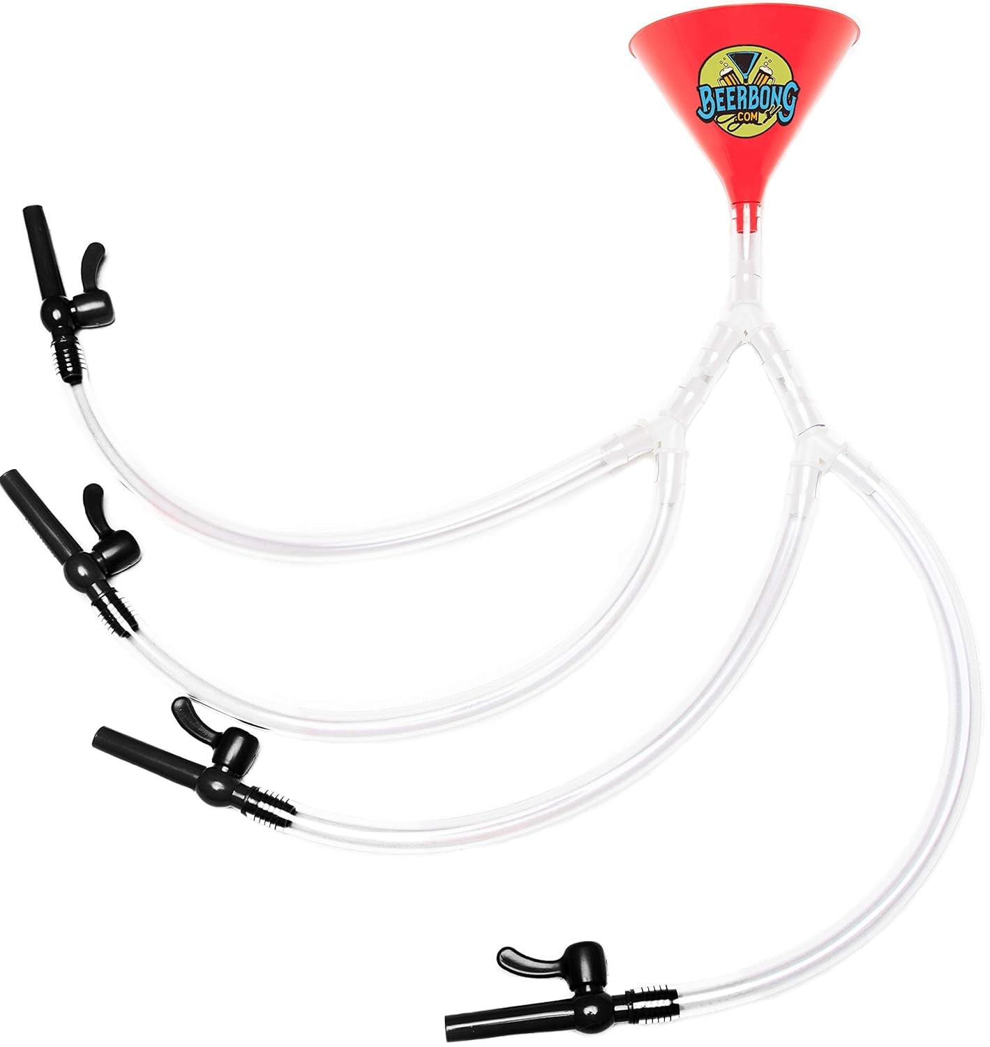 Quad Beer Bong Funnel, Four No Kink Food Grade Tubes and Valves, The ...