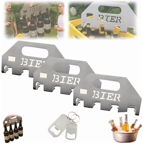 The Quad Beer Opener Carrier, 4 Bottle Stainless Steel Beer Bottle Opener & Holder with Metal Handle, Portable Bottle Openers for Beers Lovers, Party Tool for Bar, Bbqs, Tailgates Gift (2pcs)