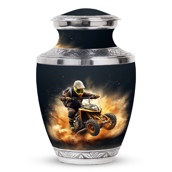Quad Bike Rider Kicking Up Dust Grandiose Large Cremation Urn - Adult Human Ashes Respect Funeral Urns For Human Ashes - Memorial Urns 10 Inch