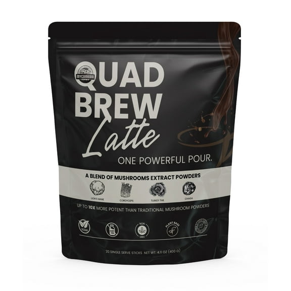 MYCO-Medix Quad-Brew Latte, Arabica Instant Coffee with Functional Mushrooms, Energy & Focus Support, 20 Servings