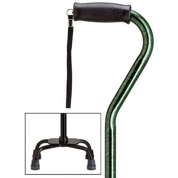 Quad Cane Adjustable Green Granite Small base 6" x 8" with center balance offset handle and nylon security nut