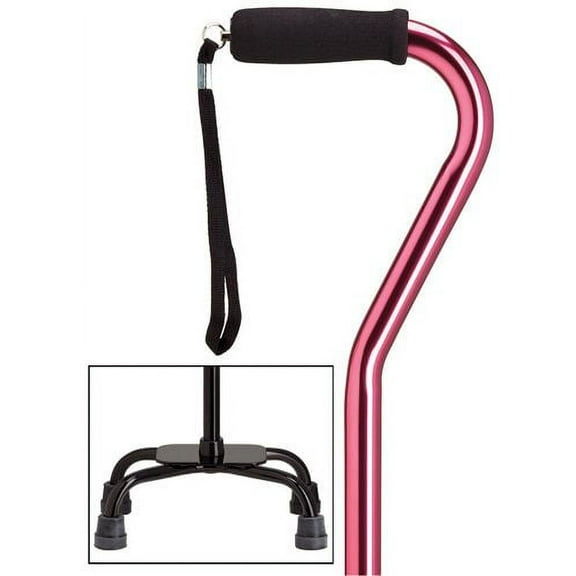Quad Cane Adjustable Pink Large base 7" x 13" with center balance offset handle and nylon security nut