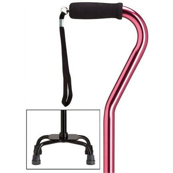 Quad Cane Adjustable Rose Small base 5" x 8" with center balance offset handle and nylon security nut