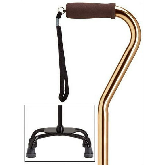 Quad Cane Adjustable White Large base 7" x 13" with center balance offset handle and nylon security nut