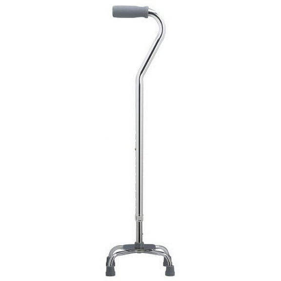 Quad Cane Small base 5" x 8", chrome with center balance offset handle and nylon security nut. Adjusts from 31" - 37".
