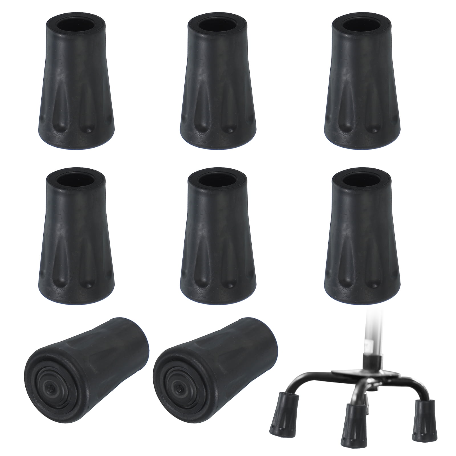 Quad Cane Tips 7/16 Inch, 8 Pcs Non-Slip Rubber Walking Cane Accessories Replacement Foot for Standing Stick, Black(Style 3)