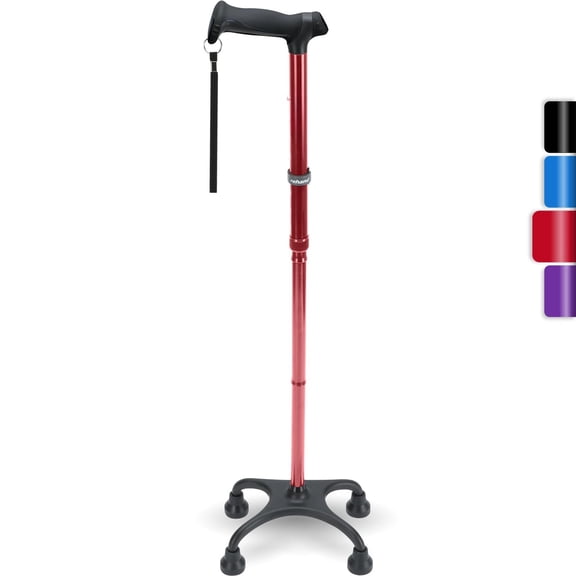 Quad Cane, Walking Cane with Ergonomic Handle Ever and Graceful 4-Pronged Base for Extra Stability, Adjustable Walking Sticks for Right or Left Handed Men & Women and Seniors