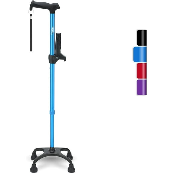 Quad Cane, Walking Cane for Men & Women with 4 Pronged Base for Extra Balance & Stability Adjustable, Lightweight, Walking Stick for Right or Left Handed Seniors & Adults | Rehaescort