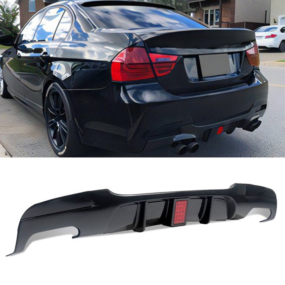 Quad Exhausts Carbon Fiber Look Rear Bumper Diffuser For BMW 3 Series E90 E91 M Sport 2005-2013