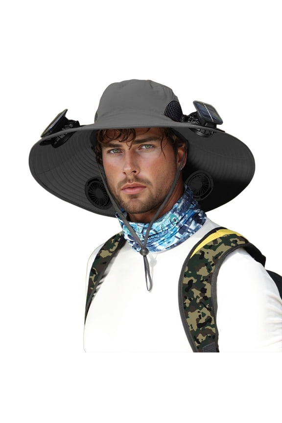 Quad Fan Solar Powered Hat, Extra with 4 USB Rechargeable Fans, Wide Brim Sun Hat for Outdoor Summer Sports Fishing Activities