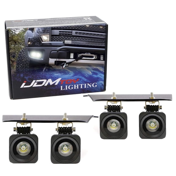 Quad LED Fog/Driving Light For 2010-2014 Ford F-150 Raptor ONLY, Incl (4) 10W High Power LED Pod Lamps, Lower Bumper Metal Mounting Brackets & Toggle Switch Wiring Harness
