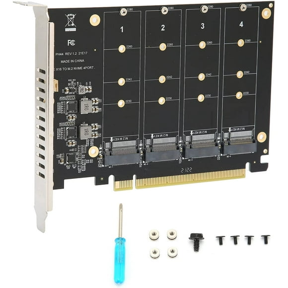 Quad M.2 NVME SSD to PCI-E 4.0 X16 Adapter, High Speed 4x32Gbps Soft Raid Card with Individual LED Indicator Support 2230 2242 2260 2280 (ph44)