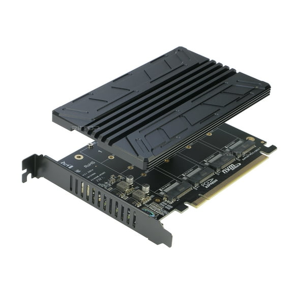 Quad M.2 NVMe to PCIe 16x Adapter Card, RIITOP 4 Port NVMe SSD Slot Converter to PCI-e 4.0 x16 Host Controller Expansion Card High Speed 4x32Gbps For M Key NVMe SSD (PCI-e Bifurcation Required)