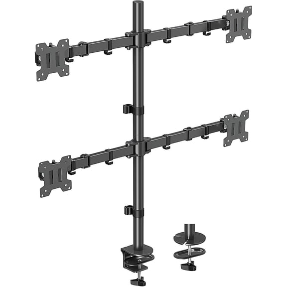 Quad Monitor Stand, 4 Monitors Desk Mount for 17 to 32 inch Computer Screens, Fully Adjustable Stacked Mount with Tilt Swivel, 4 Heavy Duty Monitor Mount, Holds up to 17.6lbs per Arm