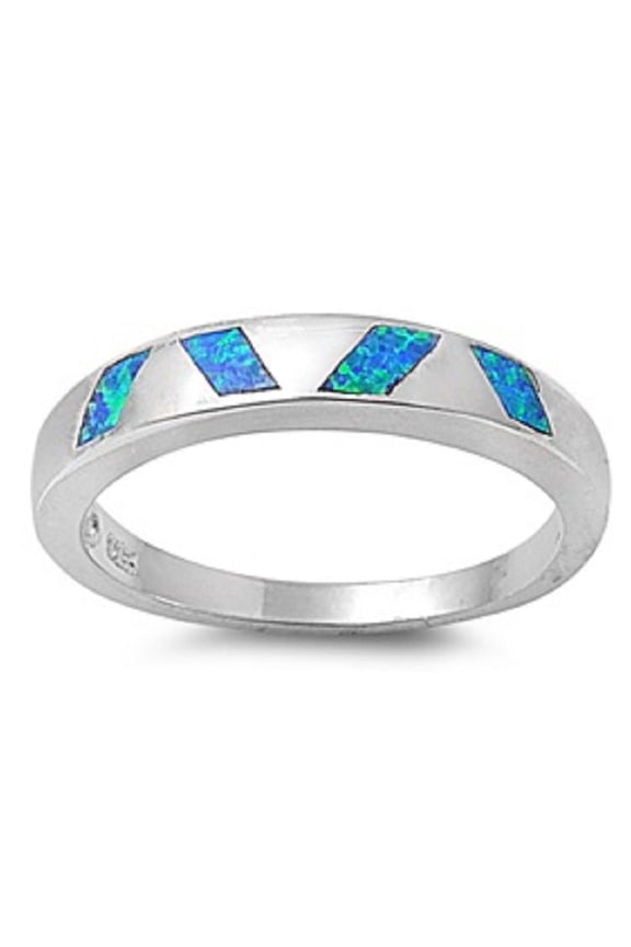 Quad Rectangular Center Blue Simulated Opal Ring Sterling Silver Size 9