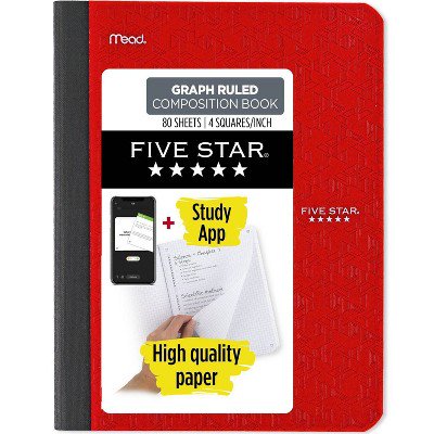 Quad Ruled Graph Composition Notebook 80pg 9.75x7.5 Inch Acid-Free Flexible Cover Multicolor