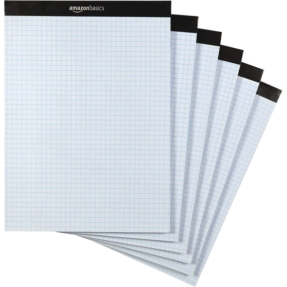 Quad-Ruled Graph Paper Pad, 4x4 Grid, Perforated Sheets, Letter Size 8.5" x 11", White, 100 Sheets per Pad, 6-Pack (600 Sheets)