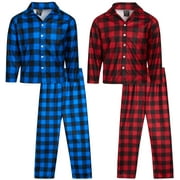 Quad Seven Boy's Flannel Fleece Pajamas - 4 Piece Long Sleeve Button Down Shirt and Pants Set (4-18)